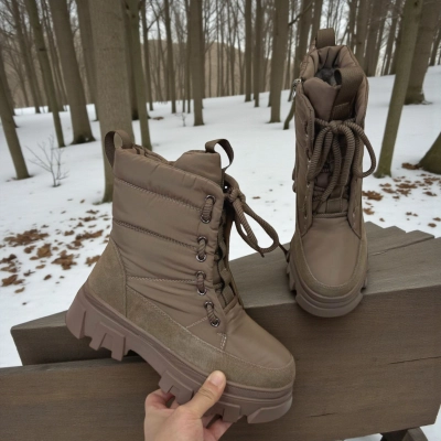 Дутики женские зимние кожа с текстилем капучино M5115-6P Дутики женские зимние кожа с текстилем капучино M5115-6P