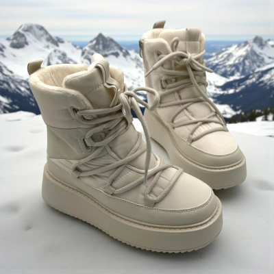 Дутики женские зимние кожа с текстилем бежевые M1276-3 Дутики женские зимние кожа с текстилем бежевые M1276-3