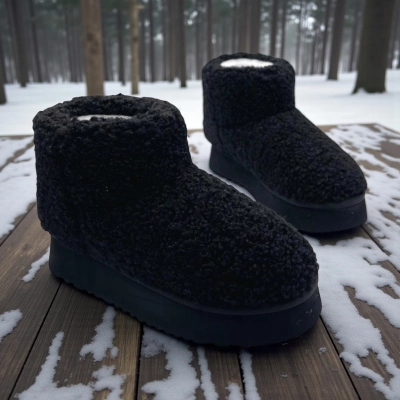 Угги женские зимние текстильные черные M6122-1 Угги женские зимние текстильные черные M6122-1