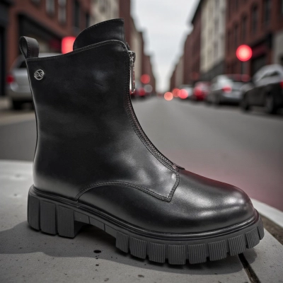 Ботинки женские зимние PINDIAN прессованная кожа черные 11057 Ботинки женские зимние PINDIAN прессованная кожа черные 11057