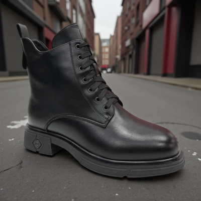 Ботинки женские зимние баталы PINDIAN прессованная кожа черные 11107 Ботинки женские зимние баталы PINDIAN прессованная кожа черные 11107