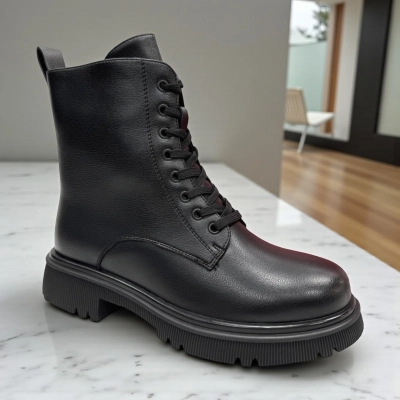 Ботинки женские зимние баталы PINDIAN прессованная кожа черные 11108 Ботинки женские зимние баталы PINDIAN прессованная кожа черные 11108