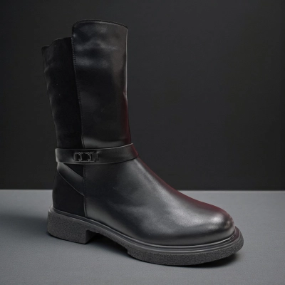 Ботинки женские зимние баталы PINDIAN прессованная кожа с замшей черные 11113 Ботинки женские зимние баталы PINDIAN прессованная кожа с замшей черные 11113