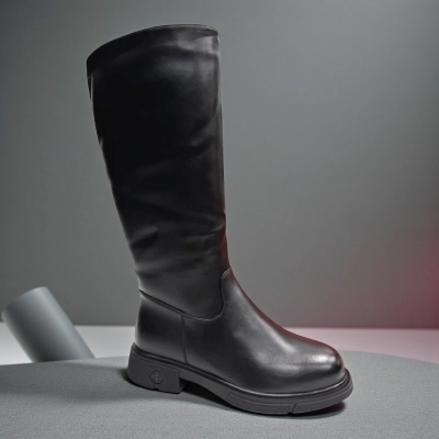 Сапоги женские зимние баталы PINDIAN прессованная кожа черные 11115 Сапоги женские зимние баталы PINDIAN прессованная кожа черные 11115