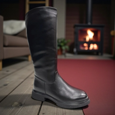 Сапоги женские зимние баталы PINDIAN прессованная кожа черные 11116 Сапоги женские зимние баталы PINDIAN прессованная кожа черные 11116