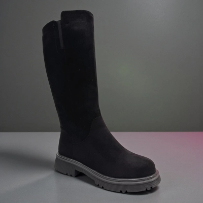 Сапоги женские зимние баталы PINDIAN прессованная замша черные 11117 Сапоги женские зимние баталы PINDIAN прессованная замша черные 11117