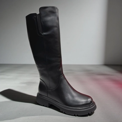 Сапоги женские зимние баталы PINDIAN прессованная кожа черные 11119 Сапоги женские зимние баталы PINDIAN прессованная кожа черные 11119