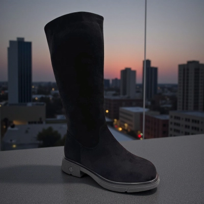 Сапоги женские зимние баталы PINDIAN прессованная замша черные 11120 Сапоги женские зимние баталы PINDIAN прессованная замша черные 11120