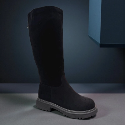 Сапоги женские зимние баталы PINDIAN прессованная замша черные 11122 Сапоги женские зимние баталы PINDIAN прессованная замша черные 11122