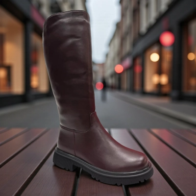 Сапоги женские зимние баталы PINDIAN прессованная кожа бордовые 11123 Сапоги женские зимние баталы PINDIAN прессованная кожа бордовые 11123