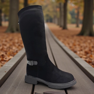 Сапоги женские зимние баталы PINDIAN прессованная замша черные 11124 Сапоги женские зимние баталы PINDIAN прессованная замша черные 11124