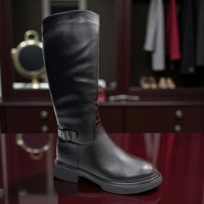 Сапоги женские зимние баталы PINDIAN прессованная кожа черные 11125 Сапоги женские зимние баталы PINDIAN прессованная кожа черные 11125