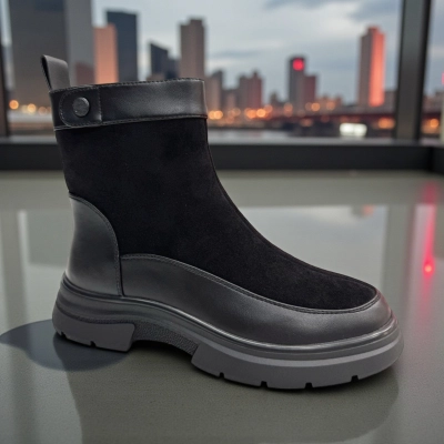 Ботинки женские зимние PINDIAN прессованная кожа и замша черные 11127 Ботинки женские зимние PINDIAN прессованная кожа и замша черные 11127