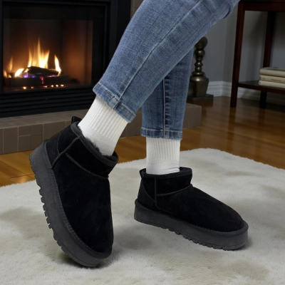 Угги женские на зиму натуральная замша черные 11140 Угги женские на зиму натуральная замша черные 11140