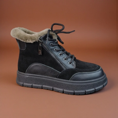 Ботинки женские зимние натуральная замша и кожа черные 11172 Ботинки женские зимние натуральная замша и кожа черные 11172