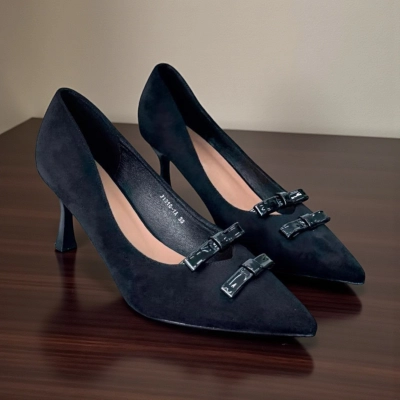 Туфли женские на каблуке искусственная замша черные 11241 Туфли женские на каблуке искусственная замша черные 11241