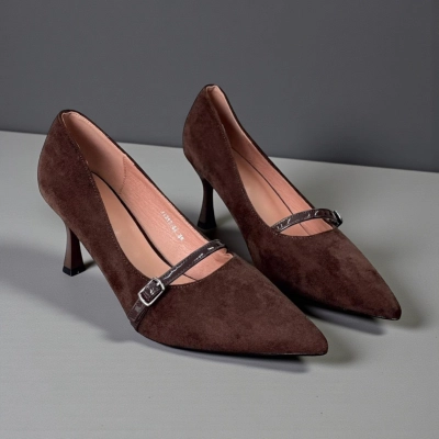 Туфли женские на каблуке искусственная замша коричневые 11244 Туфли женские на каблуке искусственная замша коричневые 11244