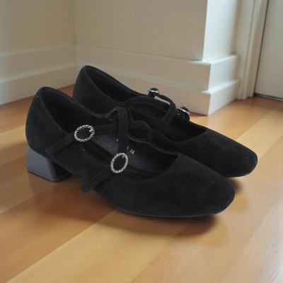 Туфли женские на каблуке искусственная замша черные MJ920-1A Туфли женские на каблуке искусственная замша черные MJ920-1A