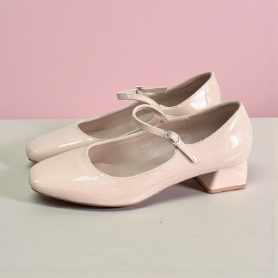 Туфли женские на каблуке искусственная лак кожа пудровые 11270 Туфли женские на каблуке искусственная лак кожа пудровые 11270