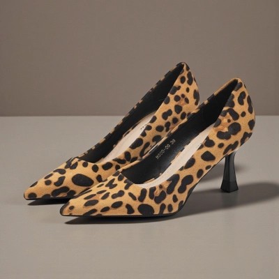 Туфли женские на каблуке искусственная замша леопардовые M600-20 Туфли женские на каблуке искусственная замша леопардовые M600-20
