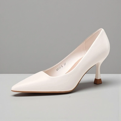 Туфли женские на каблуке искусственная кожа белые M601-2 Туфли женские на каблуке искусственная кожа белые M601-2