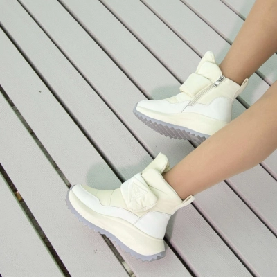 Дутики женские на зиму натуральная кожа с текстилем бежевые X1050-3 Дутики женские на зиму натуральная кожа с текстилем бежевые X1050-3