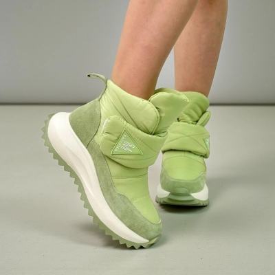 Дутики женские на зиму натуральная замша с текстилем салатовые X1050-10 Дутики женские на зиму натуральная замша с текстилем салатовые X1050-10