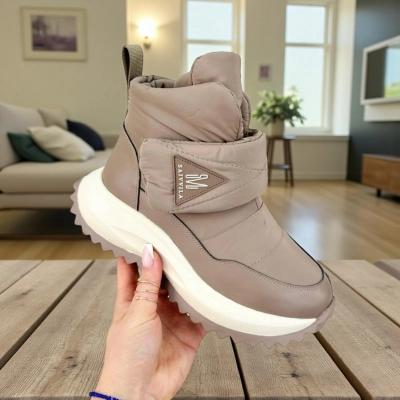 Дутики женские на зиму натуральная кожа с текстилем капучино X1050-7 Дутики женские на зиму натуральная кожа с текстилем капучино X1050-7