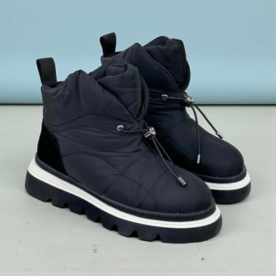 Дутики женские на зиму натуральная кожа с текстилем черные X1055-1 Дутики женские на зиму натуральная кожа с текстилем черные X1055-1