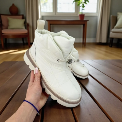 Дутики женские на зиму натуральная кожа с текстилем бежевые X1055-3 Дутики женские на зиму натуральная кожа с текстилем бежевые X1055-3