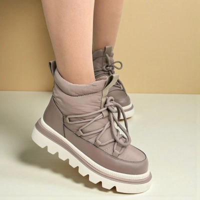 Дутики женские на зиму натуральная кожа с текстилем капучино X1054-7 Дутики женские на зиму натуральная кожа с текстилем капучино X1054-7