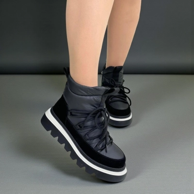 Дутики женские на зиму натуральная замша с текстилем черные X1054-1A Дутики женские на зиму натуральная замша с текстилем черные X1054-1A