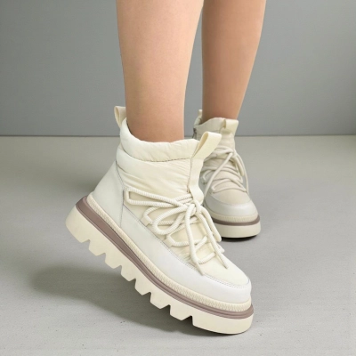 Дутики женские на зиму натуральная кожа с текстилем бежевые X1054-3 Дутики женские на зиму натуральная кожа с текстилем бежевые X1054-3