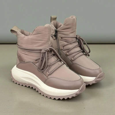 Дутики женские на зиму натуральная кожа с текстилем кремовые X1052-7 Дутики женские на зиму натуральная кожа с текстилем кремовые X1052-7