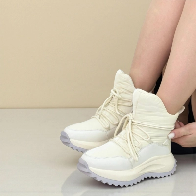 Дутики женские на зиму натуральная кожа с текстилем бежевые X1052-3 Дутики женские на зиму натуральная кожа с текстилем бежевые X1052-3