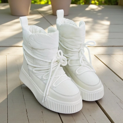 Дутики женские на зиму натуральная кожа с текстилем белые X1056-3 Дутики женские на зиму натуральная кожа с текстилем белые X1056-3