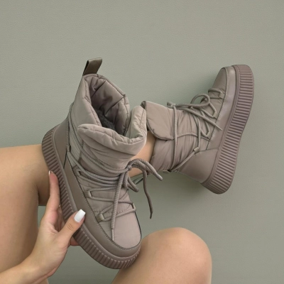 Дутики женские на зиму натуральная кожа с текстилем капучино X1056-7 Дутики женские на зиму натуральная кожа с текстилем капучино X1056-7