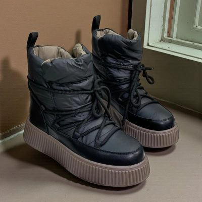 Дутики женские на зиму натуральная кожа с текстилем черные X1056-1A Дутики женские на зиму натуральная кожа с текстилем черные X1056-1A