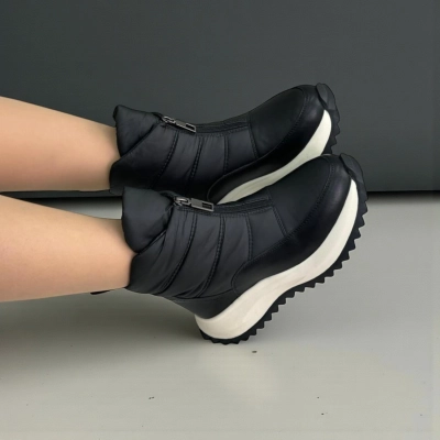 Дутики женские на зиму натуральная кожа с текстилем черные X1053-1 Дутики женские на зиму натуральная кожа с текстилем черные X1053-1