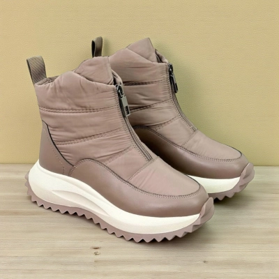 Дутики женские на зиму натуральная кожа с текстилем капучино X1053-7 Дутики женские на зиму натуральная кожа с текстилем капучино X1053-7