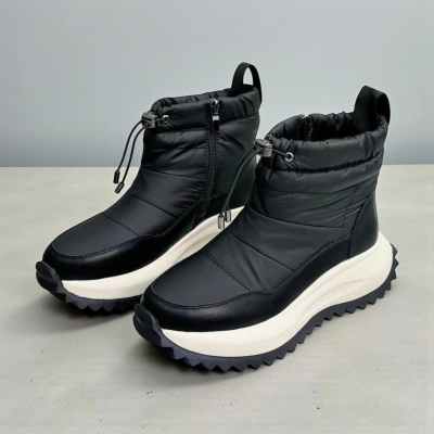 Дутики женские на зиму натуральная кожа с текстилем черные X1051-1 Дутики женские на зиму натуральная кожа с текстилем черные X1051-1