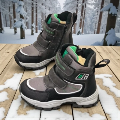 Ботинки детские на зиму искусственная кожа с текстилем серые с черным A6671-3 Ботинки детские на зиму искусственная кожа с текстилем серые с черным A6671-3