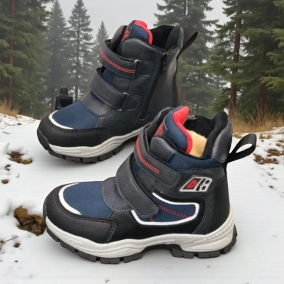 Ботинки детские на зиму искусственная кожа черные с синим A6671-5 Ботинки детские на зиму искусственная кожа черные с синим A6671-5