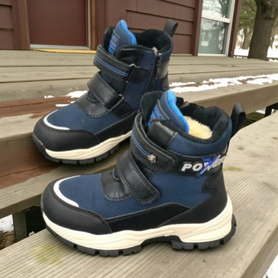 Ботинки детские на зиму искусственная кожа черные с синим A6672-2 Ботинки детские на зиму искусственная кожа черные с синим A6672-2