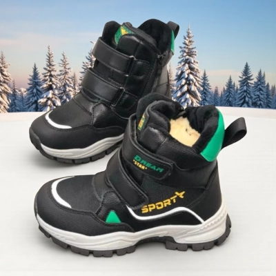 Ботинки детские на зиму искусственная кожа черные A6675-1 Ботинки детские на зиму искусственная кожа черные A6675-1