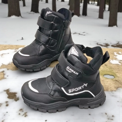 Ботинки детские на зиму искусственная кожа черные A6675-21 Ботинки детские на зиму искусственная кожа черные A6675-21