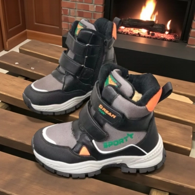 Ботинки детские на зиму искусственная кожа серые A6675-3 Ботинки детские на зиму искусственная кожа серые A6675-3