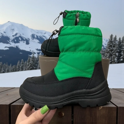 Дутики детские на зиму искусственная кожа с текстилем зеленые A5118-7 Дутики детские на зиму искусственная кожа с текстилем зеленые A5118-7