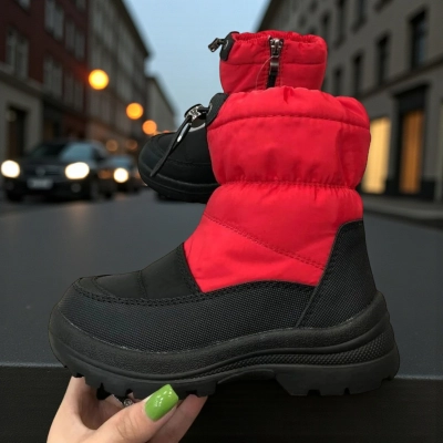 Дутики детские на зиму искусственная кожа с текстилем красные A5118-5 Дутики детские на зиму искусственная кожа с текстилем красные A5118-5