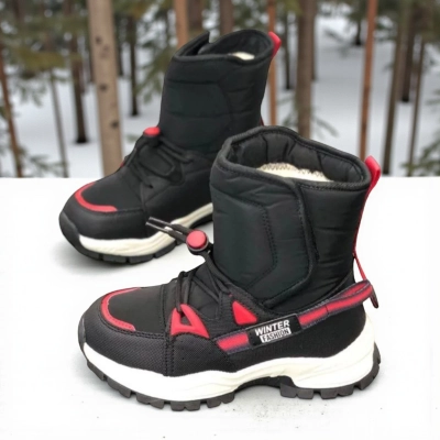 Дутики детские на зиму искусственная кожа с текстилем черные A5116-3 Дутики детские на зиму искусственная кожа с текстилем черные A5116-3